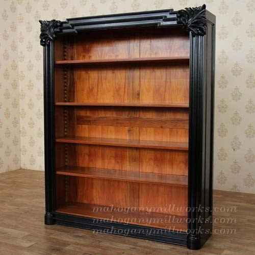 Black Gothic Revival Mahogany Bookcase