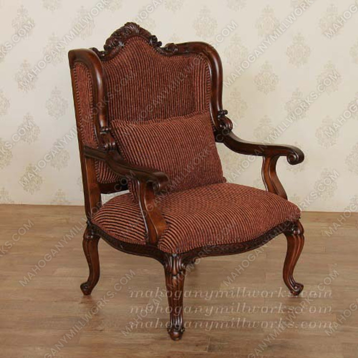 Custom Mahogany Louis Phillipe Sky Blue Velvet Upholstered Arm Chair