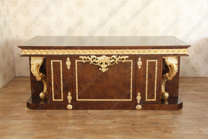 Mahogany & Mappa Burl Inlay Executive Office Empire Desk