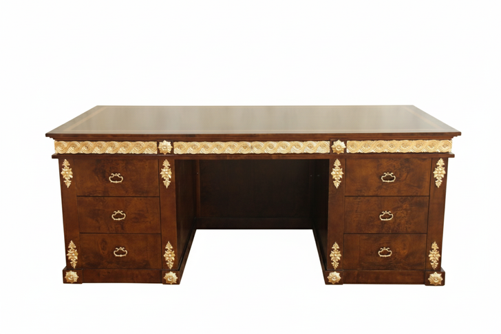 Mahogany & Mappa Burl Inlay Executive Office Empire Desk