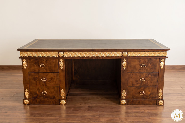 Mahogany & Mappa Burl Inlay Executive Office Empire Desk