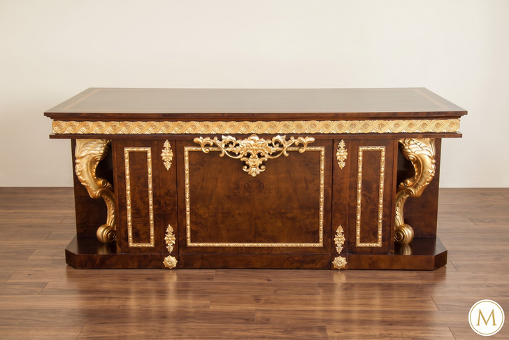 Mahogany & Mappa Burl Inlay Executive Office Empire Desk