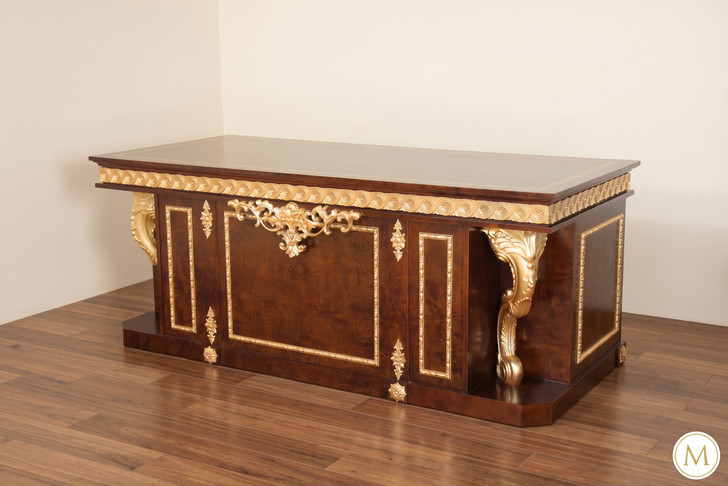 Mahogany & Mappa Burl Inlay Executive Office Empire Desk