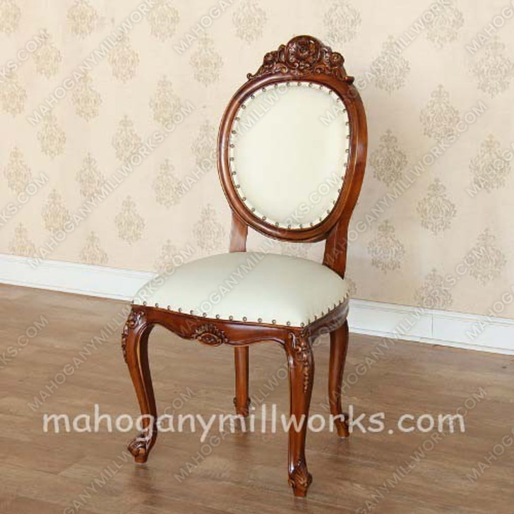 Oval Carved Back Chair With Leather Upholstery