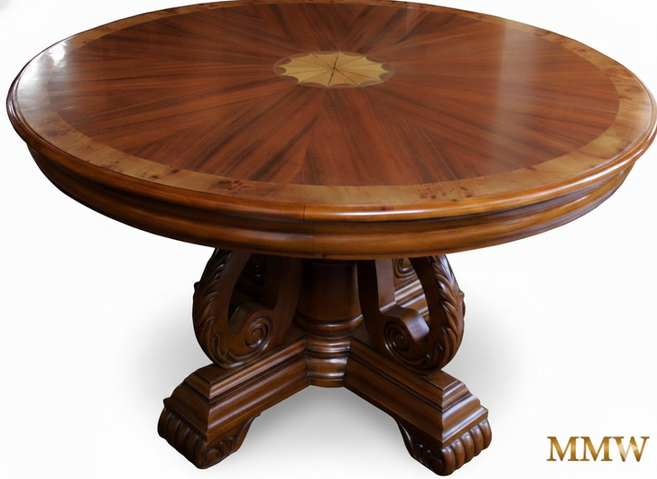 Round Inlay Pedestal Dining Table