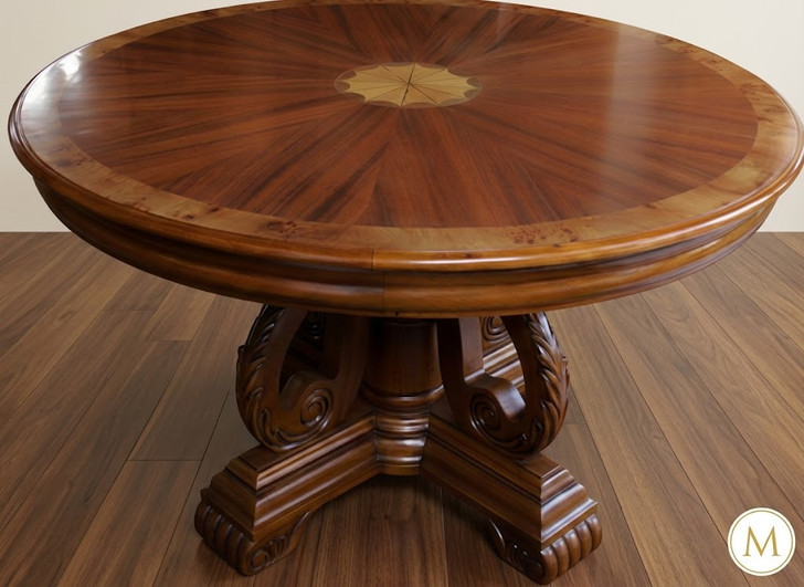 Round Inlay Pedestal Dining Table