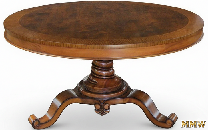 Round Single Pedestal Inlay Dining Table