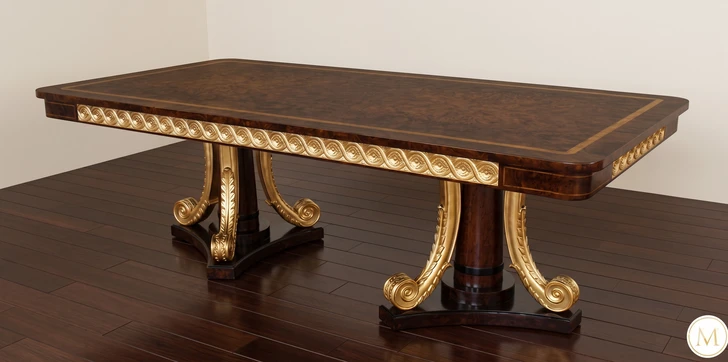 French Empire Inlaid Pedestal Dining Table