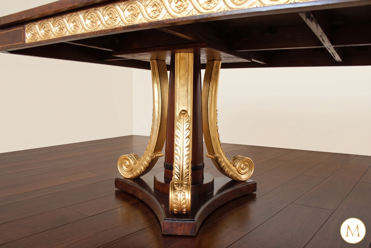 French Empire Inlaid Pedestal Dining Table