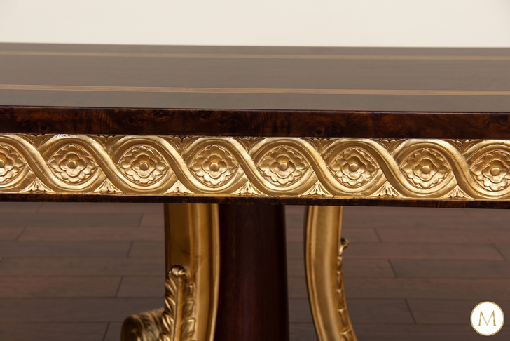 French Empire Inlaid Pedestal Dining Table