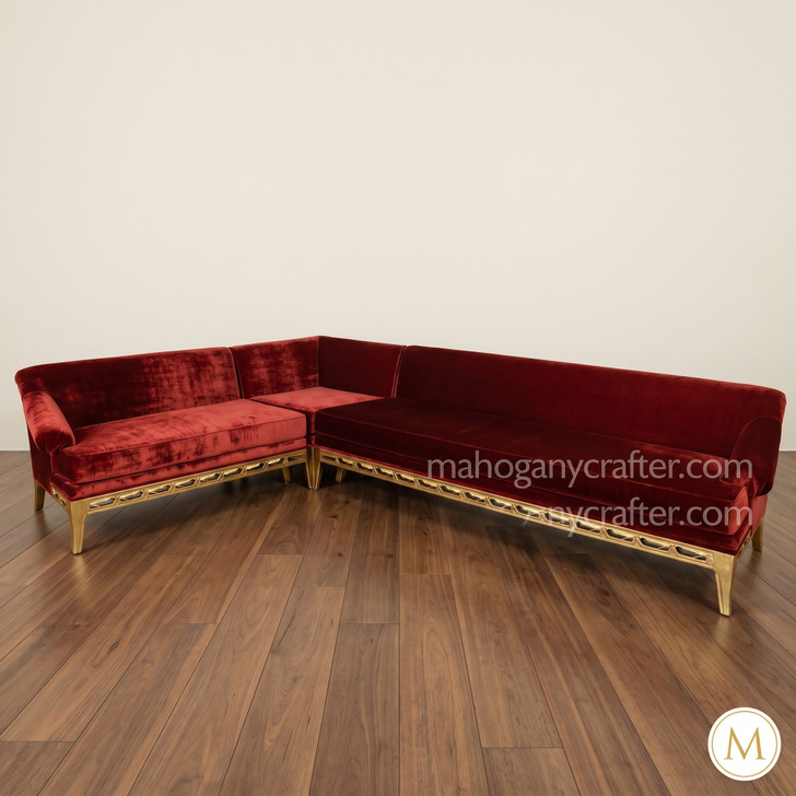 Red Velvet L Shape Sofa