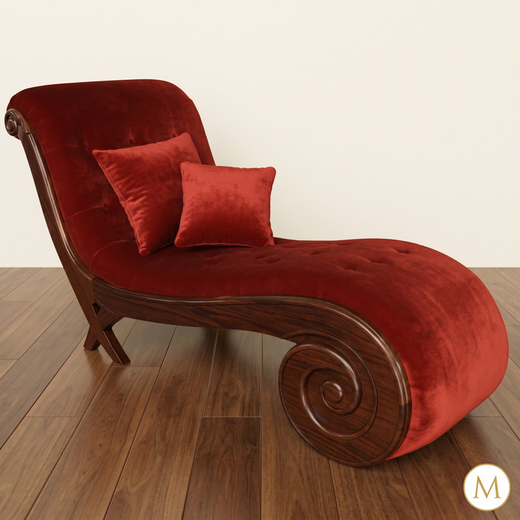 Red Velvet Scrolled Chaise Lounge