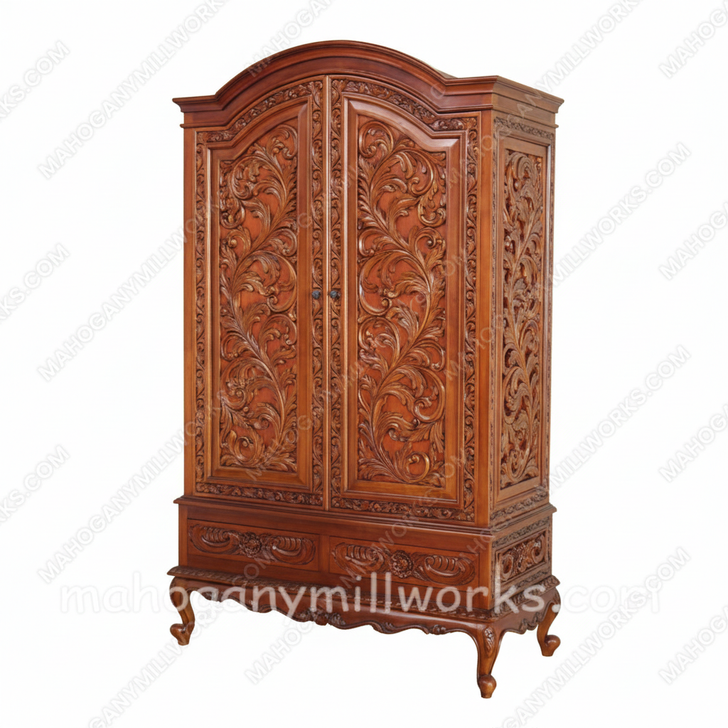 Mahogany Rococo Ornate Carved Wardrobe Armoire