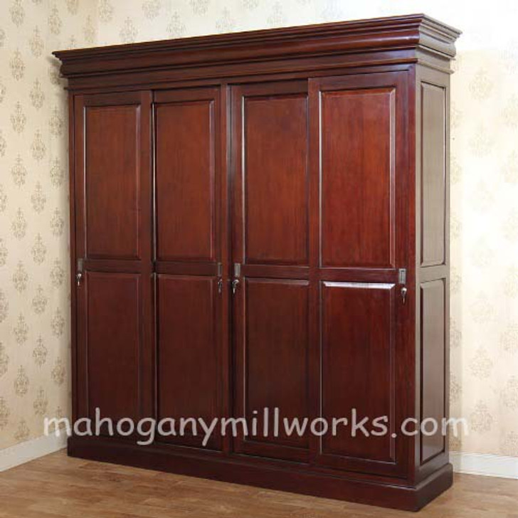 Large Mahogany Sleigh Armoire Wardrobe With Sliding Doors