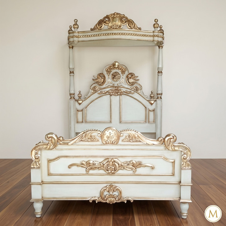 Ivory and Gold Baroque Quarter Canopy Bed