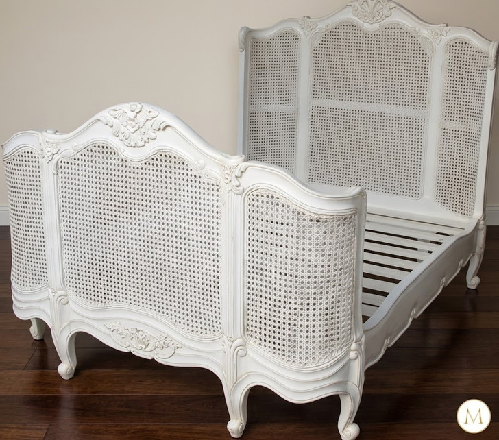 French Provincial Cane Panel Bed – Antique White