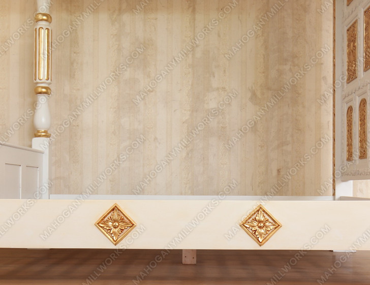 Antique Cream w/ Gold Four Post Canopy Bed w/ Ornate Headboard