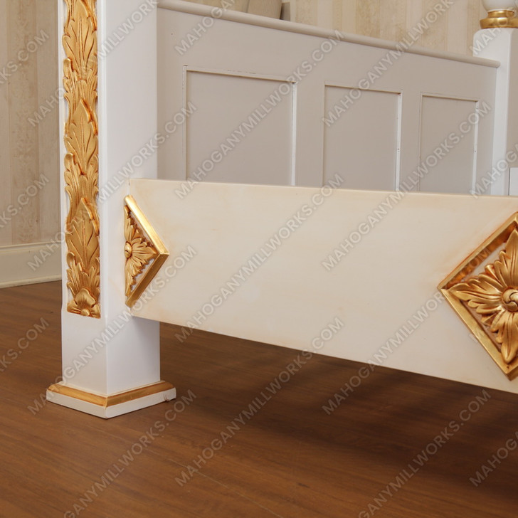 Ornate Antique Cream/Gold Four Post Canopy Bed