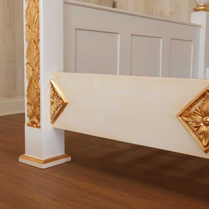 Ornate Antique Cream/Gold Four Post Canopy Bed