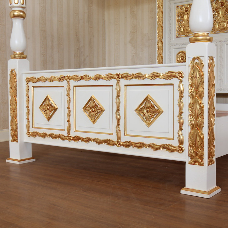 Ornate Antique Cream/Gold Four Post Canopy Bed