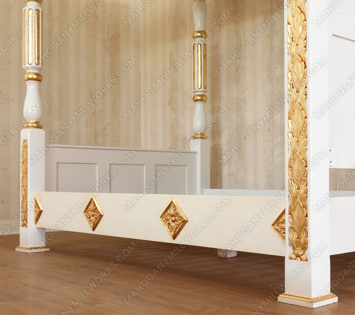 Ornate Antique Cream/Gold Four Post Canopy Bed