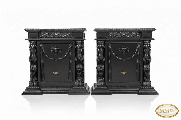 Black Gothic Nightstand Chests Pair (2)
