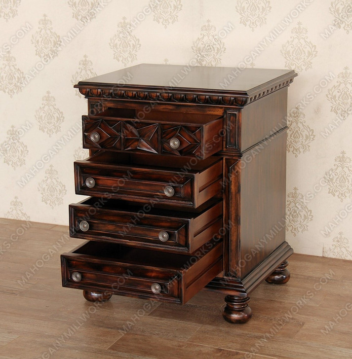 Mahogany Java Cafe Carved Bedside Nightstands Pair (2)