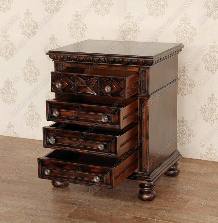 Mahogany Java Cafe Carved Bedside Nightstands Pair (2)