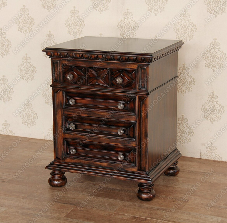 Pair of 2 Mahogany Java Cafe Carved Bedside Nightstands