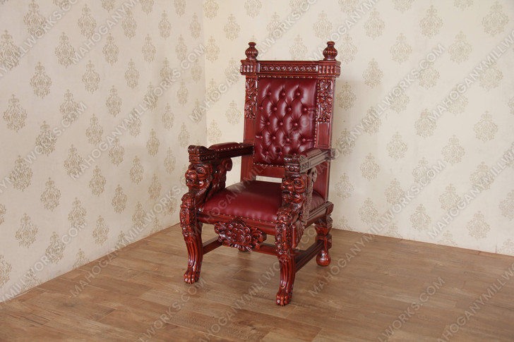 Cherry Bishop's Leather Gothic Throne Lion Arm Chair A