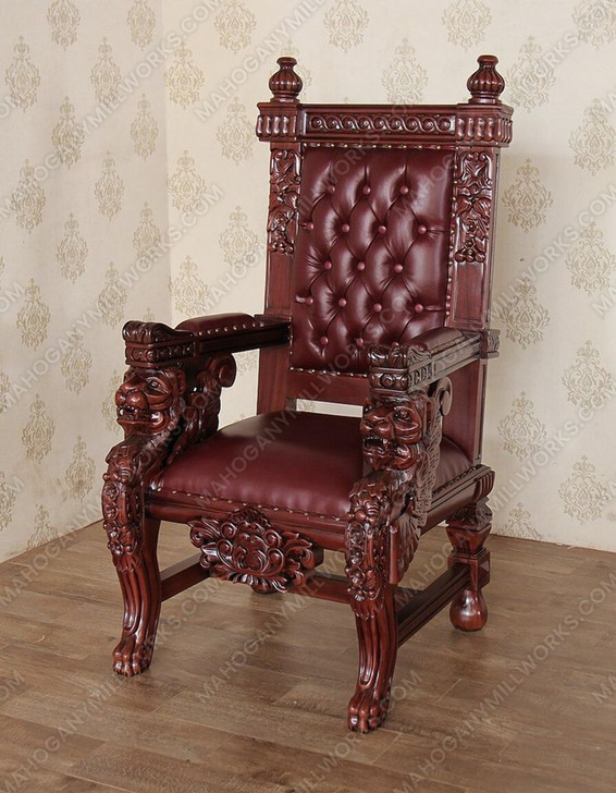 Cherry Bishop's Leather Gothic Throne Lion Arm Chair A
