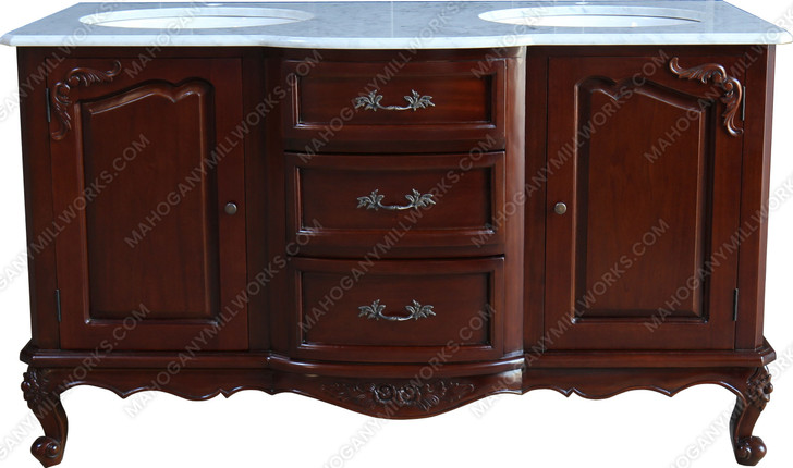 Louis Vanity Cabinet Double Sink in Dark Cherry
