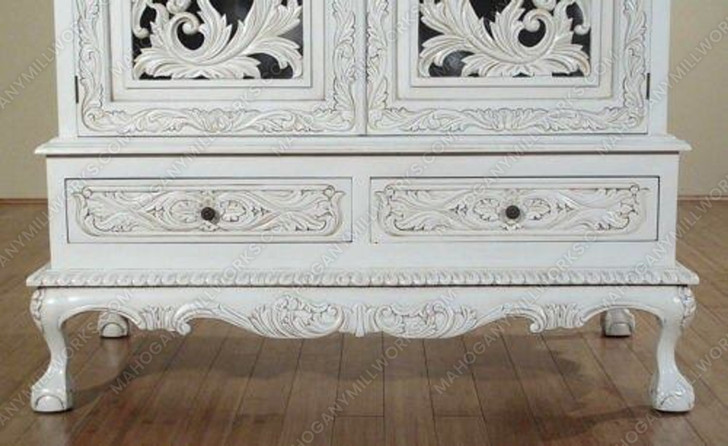 Antique White Rococo Wardrobe Armoire