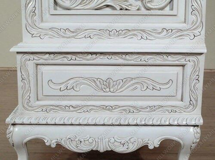 Rococo Antique White Finish Cabinet