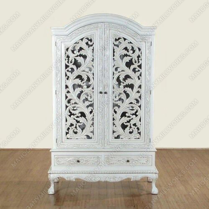 Rococo Antique White Finish Cabinet