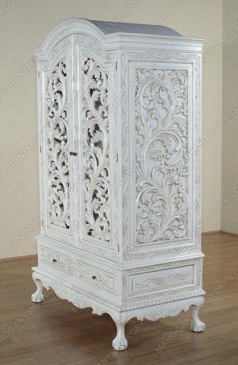 Rococo Antique White Finish Cabinet