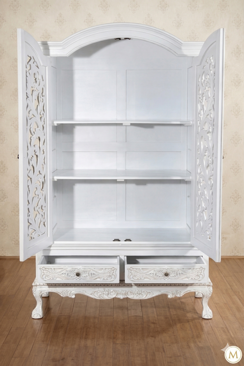 Antique White Rococo Wardrobe Armoire