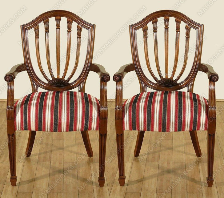 Pair of 2 Mahogany Hepplewhite Shield Back Arm Chairs