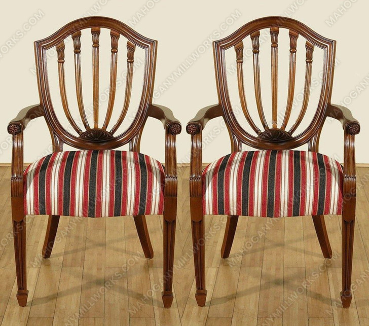 Mahogany Hepplewhite Shield Back Arm Chairs Pair (2)