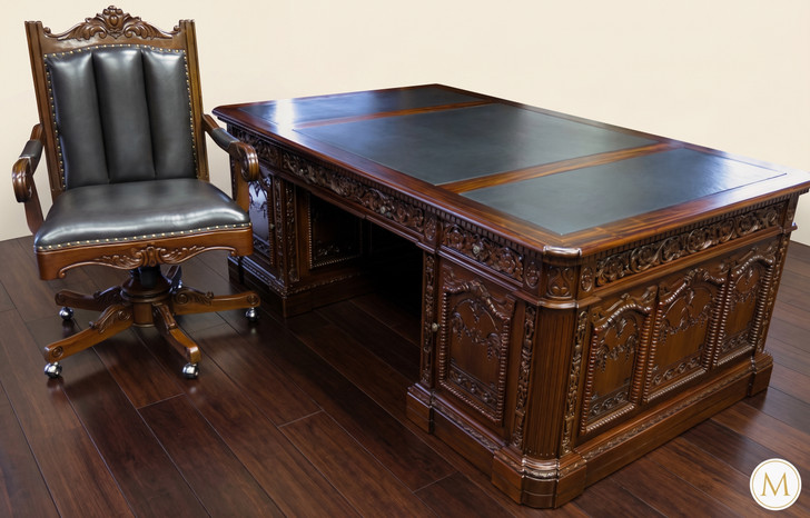 7ft Mahogany Presidential Resolute Desk w/ Genuine Leather Top