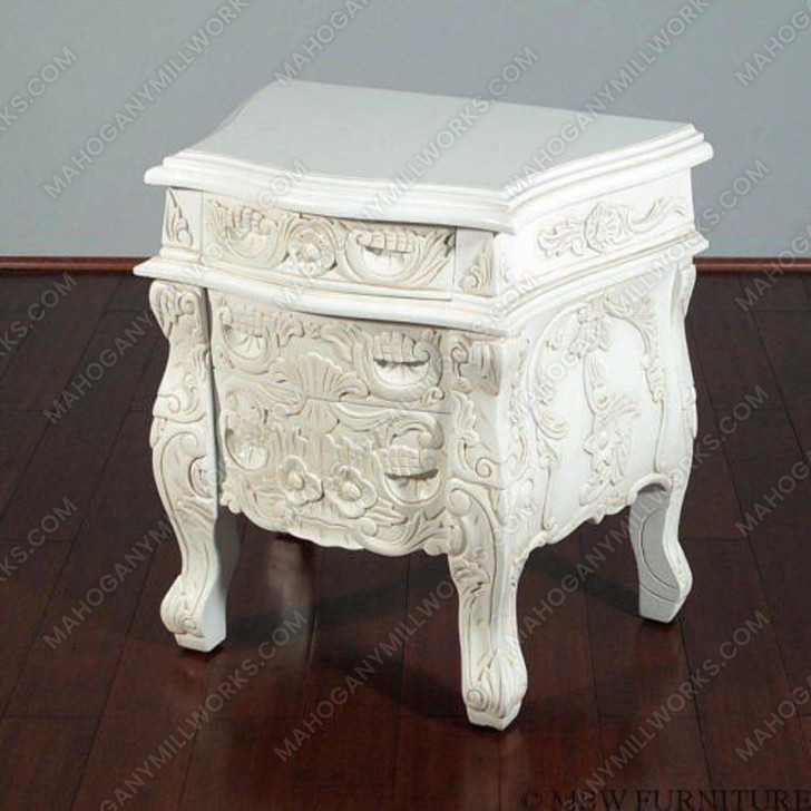 Antiqued White Rococo Nightstands / Bedside Tables Pair (2)