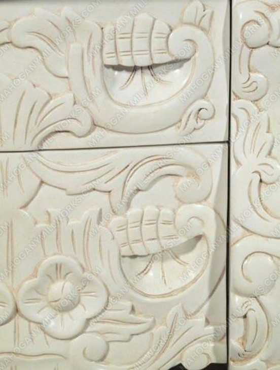 Pair of 2 Antiqued White Rococo Nightstands / Bedside Tables / Chests