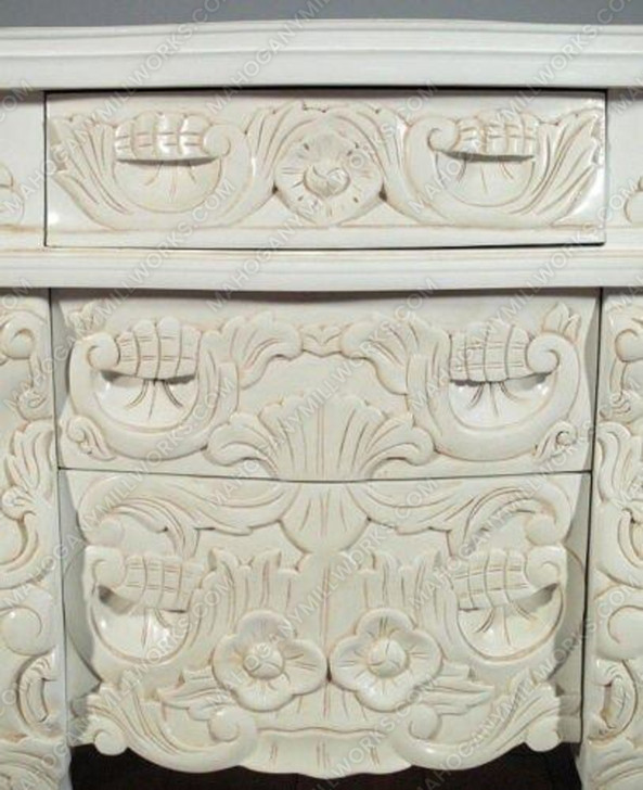 Pair of 2 Antiqued White Rococo Nightstands / Bedside Tables / Chests