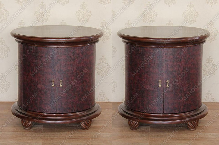 Faux Crocodile Leather Round Nightstand Bedside Tables (2)