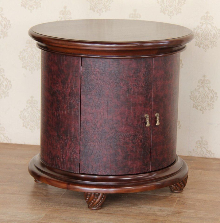 Faux Crocodile Leather Round Nightstand Bedside Tables (2)