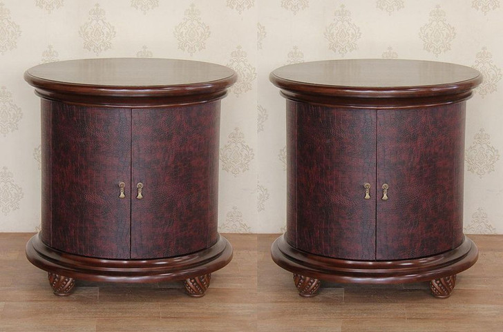 Faux Crocodile Leather Round Nightstand Bedside Tables (2)