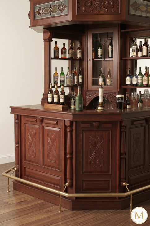 Mahogany Victorian Corner Canopy Home Bar w/ Stained Glass