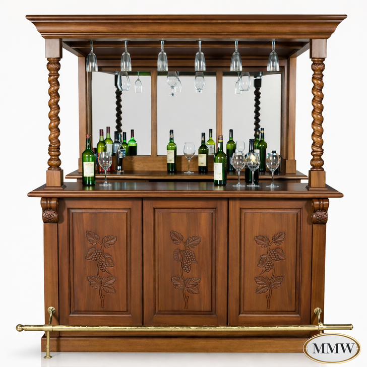 6ft Mahogany Home Canopy Bar w/ Spiral Turned  Columns