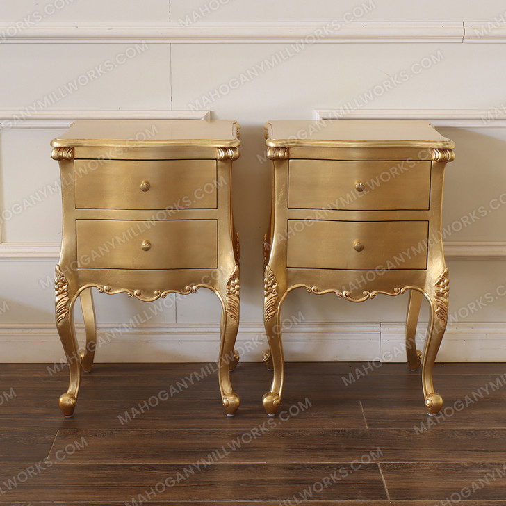 Gold Leaf French Style Nightstand Side Table