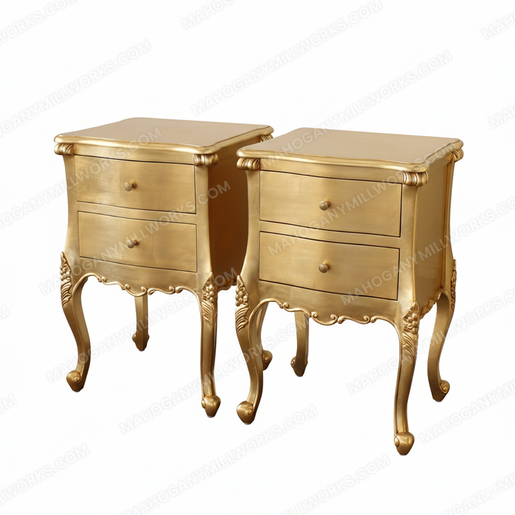 Gold Leaf French Style Nightstand Side Table